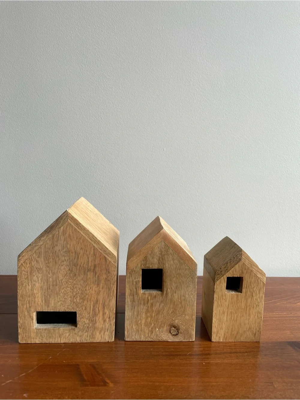 Set of 3 Rustic Wooden Decorative Houses - Natural Wood